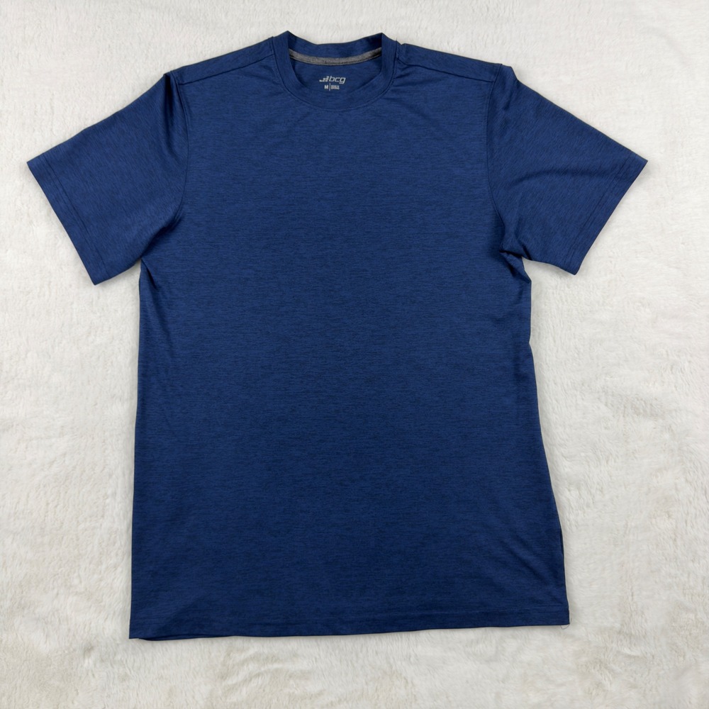 BCG Mens Heathered Navy Blue Short Sleeve Activewear Performance Tee Shirt M